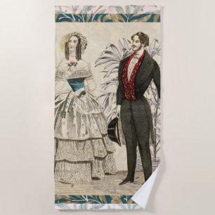 Vintage 1844 Victorian Wedding Illustration  Beach Towel