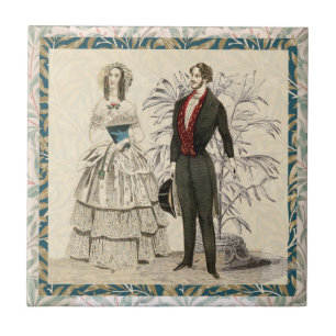 Vintage 1844 Victorian Wedding Illustration Ceramic Tile