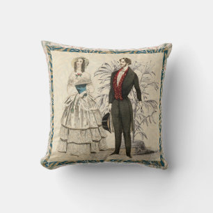 Vintage 1844 Victorian Wedding Illustration Cushion
