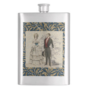 Vintage 1844 Victorian Wedding Illustration Hip Flask