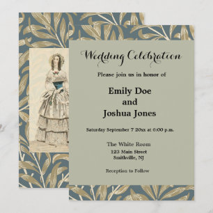 Vintage 1844 Victorian Wedding Illustration Invitation
