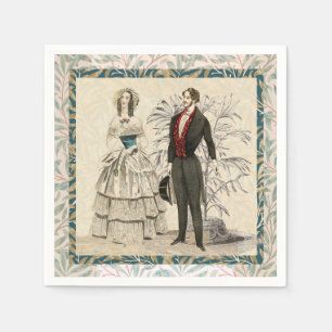 Vintage 1844 Victorian Wedding Illustration Napkin