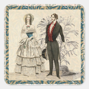 Vintage 1844 Victorian Wedding Illustration Square Sticker