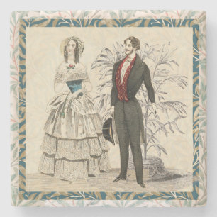 Vintage 1844 Victorian Wedding Illustration  Stone Coaster