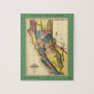Vintage 1851 California Gold Region State Map Jigsaw Puzzle