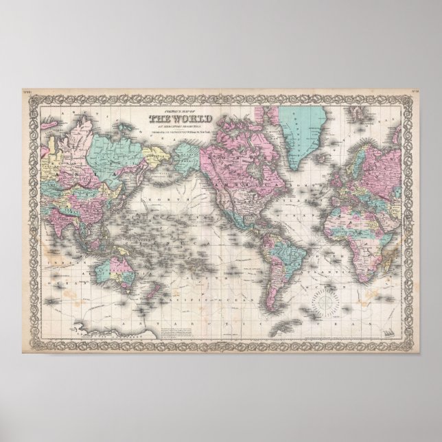 Vintage 1855 Map of the World Poster (Front)