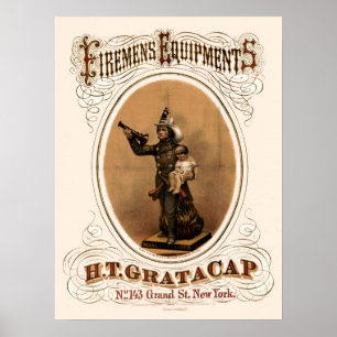Vintage 1868 Firemens Equipments Poster