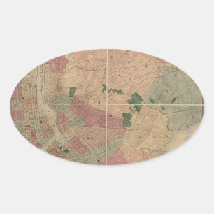 Vintage 1872 Brooklyn Map - New York City, Queens Oval Sticker