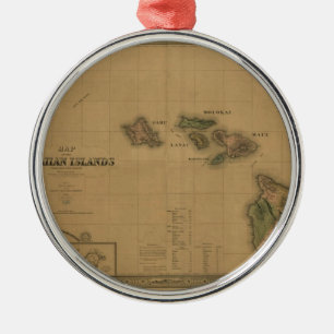 Vintage 1876 Hawaii Map -  Hawaiian Islands Metal Ornament