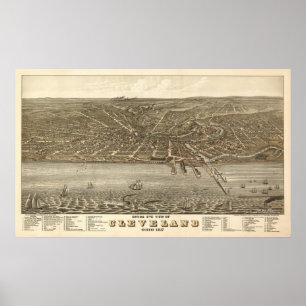 Vintage 1877 Cleveland Ohio View Poster
