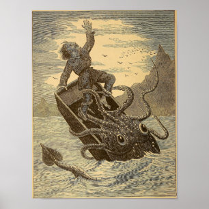 Vintage 1879 Giant Squid Poster
