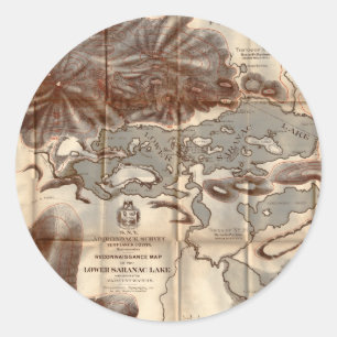 Vintage 1879 Lower Saranac Lake Reconnaissance Map Classic Round Sticker