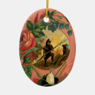 Vintage 1880's Fireman Firefighter Artwork Ceramic Ornament