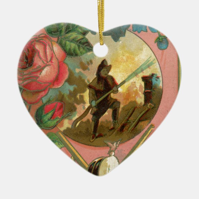 Vintage 1880's Fireman Firefighter Cover Ceramic Ornament (Front)