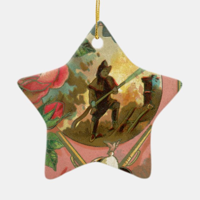 Vintage 1880's Fireman Firefighter Cover Ceramic Ornament (Front)