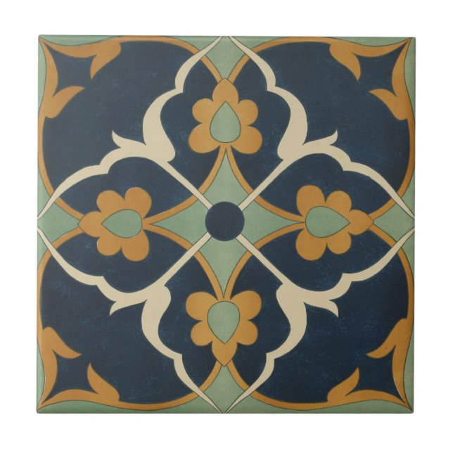 Vintage 1884 Ornamental Ceramic Art Green Tile (Front)