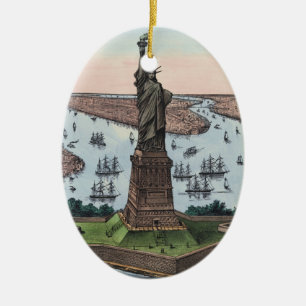 Vintage 1885 Statue of Liberty NYC Harbour Art Ceramic Ornament
