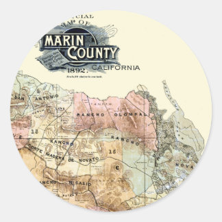 Vintage 1890 Map of Marin County Classic Round Sticker