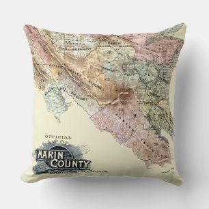Vintage 1890 Map of Marin County Cushion
