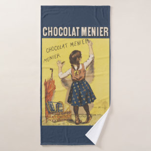 Vintage 1892 Chocolat Menier French Girl Art Bath Towel Set