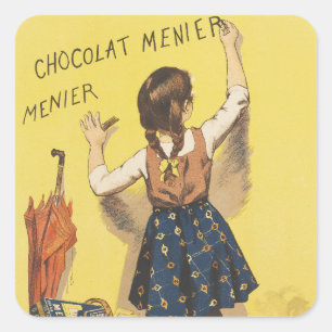 Vintage 1892 Chocolat Menier French Girl Art Square Sticker