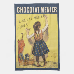 Vintage 1892 Chocolat Menier French Girl Art Tea Towel