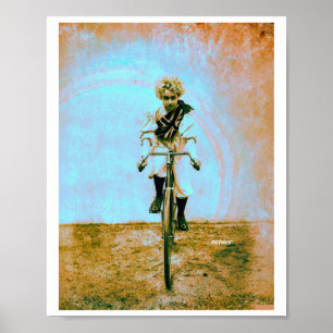 Vintage 1896 Colourized Print Of Female Bike Racer