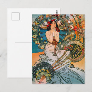 Vintage 1897 Elegant Lady & Bird Flower Pattern Postcard