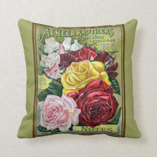 Vintage 1898 Cabbage Rose Seed Catalogue Cushion