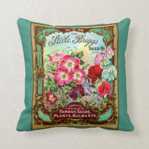 Vintage 1898 Cabbage Rose Seed Catalogue Cushion