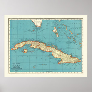 Vintage 18x24 Map of Cuba Poster