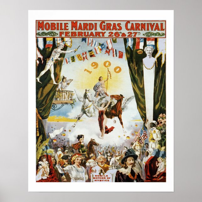 Vintage 1900 Mobile Mardi Gras Carnival Poster Art (Front)