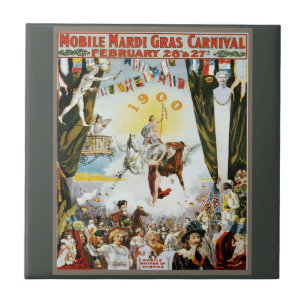 Vintage 1900 Mobile Mardi Gras Carnival Poster Art Ceramic Tile