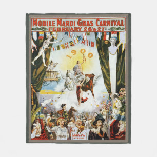 Vintage 1900 Mobile Mardi Gras Carnival Poster Art Fleece Blanket