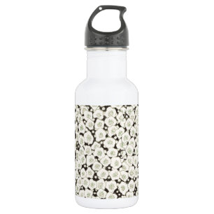 Vintage 1902 Japanese Floral: Black White Blossom 532 Ml Water Bottle