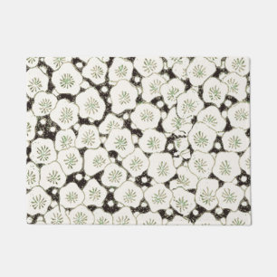 Vintage 1902 Japanese Floral: Black White Blossom Doormat
