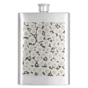 Vintage 1902 Japanese Floral: Black White Blossom  Hip Flask
