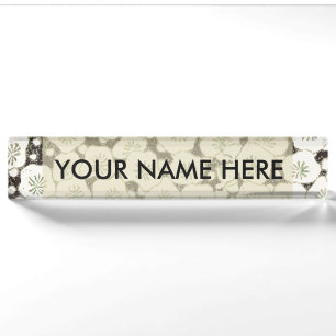 Vintage 1902 Japanese Floral: Black White Blossom Nameplate