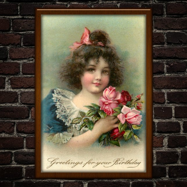 Vintage 1904 Girl Pink Roses Birthday Poster (Creator Uploaded)