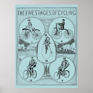 Vintage 1907 Five Stages of Bicycling Print