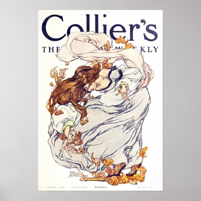 Vintage 1908 Collier's Magazine Poster, Autumn Poster (Front)