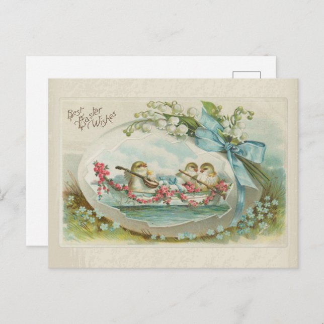 Vintage 1909 Baby Chicks in Rowboat Easter Postcard (Front/Back)