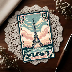 Vintage 1910 Paris Eiffel Tower Art Deco Poster Postcard