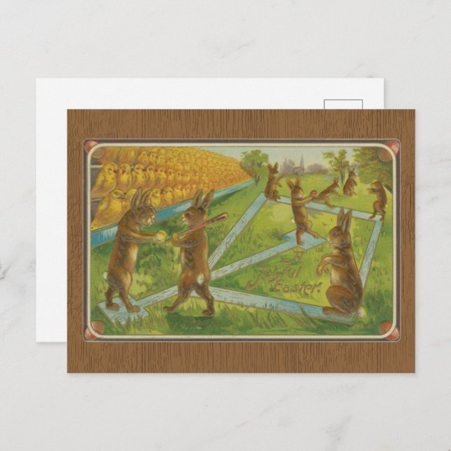 Vintage 1912 Bunny Rabbits Playing Baseball Easter Postcard (Front/Back)