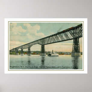 Vintage 1913 Poughkeepsie Bridge, train, boat Poster