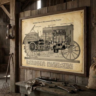 Vintage 1913 Section View of a Tractor Poster