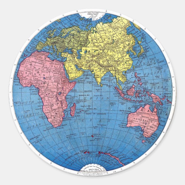 Vintage 1915 Map of the World Atlas Globe Classic Round Sticker (Front)