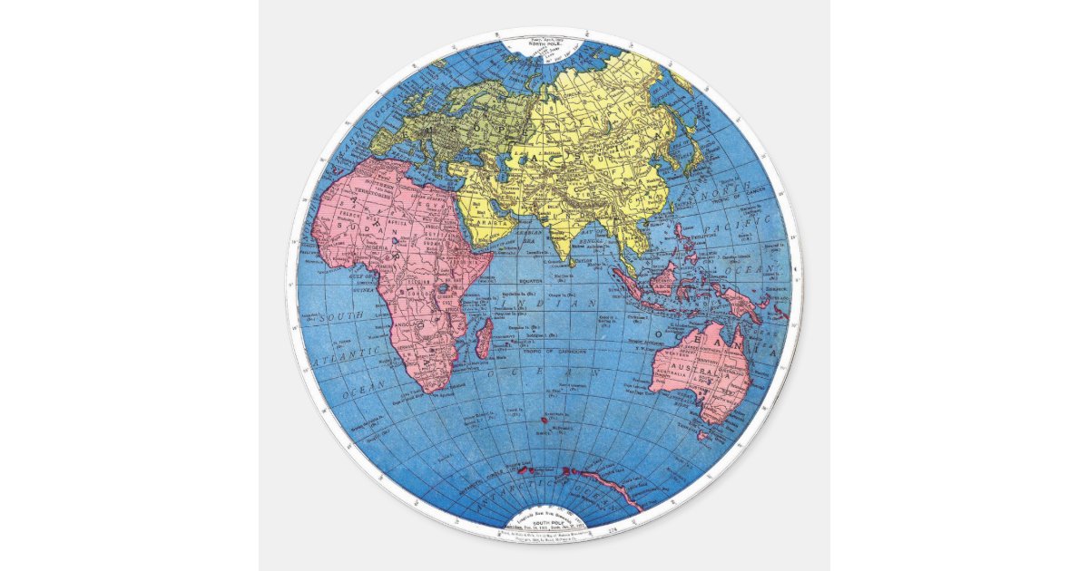 Vintage 1915 Map Of The World Atlas Globe Round Sticker