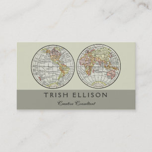 Vintage 1916 World Map Globe Hemispheres Poster Business Card