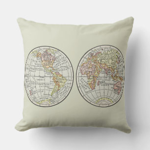 Vintage 1916 World Map Globe Hemispheres Poster Cushion
